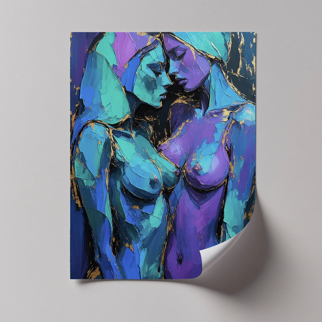 Electric Intimacy – Dual Female Figures in Blue and Violet Canvas Print - MyPhotoStation