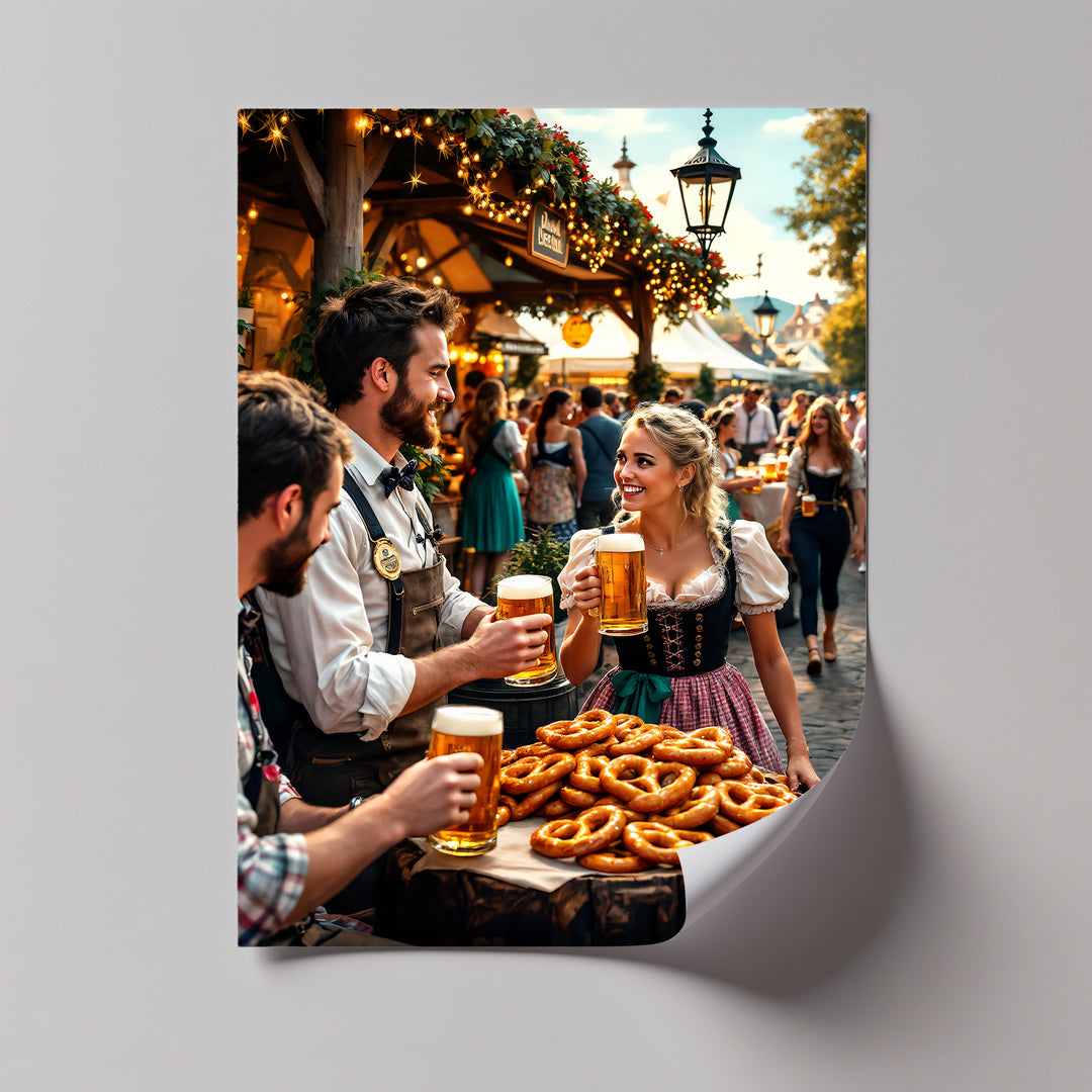 Oktoberfest Celebration – Beer and Pretzel Canvas Wall Art | Framed Art