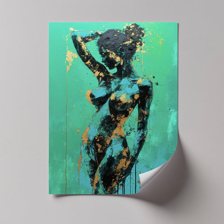 Golden Muse – Teal and Gold Abstract Nude Canvas Print - MyPhotoStation