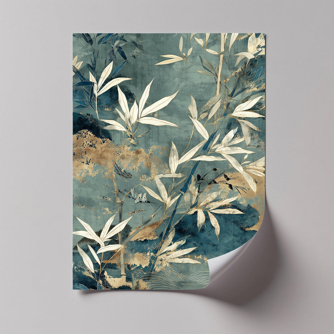 Tranquil Bamboo Forest – Blue and Gold Botanical Canvas Print - MyPhotoStation