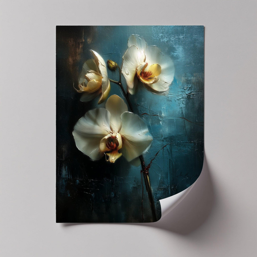 White Orchids in Golden Glow – Elegant Botanical Canvas Print - MyPhotoStation