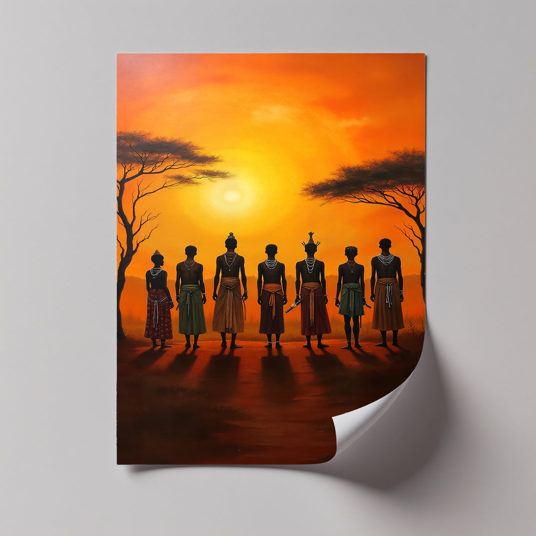 African Tribe at Sunset – Traditional Tribal Canvas Wall Art | Artwork Canvas