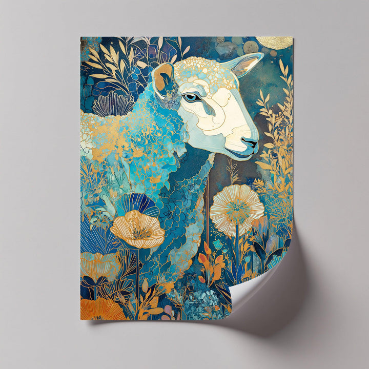 Golden Meadow Sheep – Elegant Blue Animal Blue Canvas Prints - MyPhotoStation