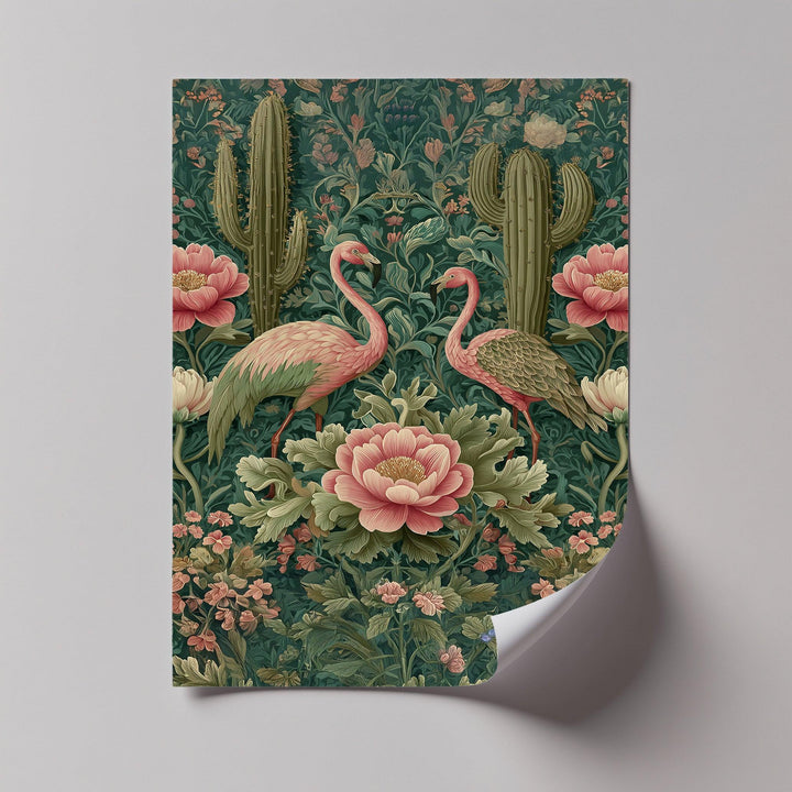 Flamingo Garden in Bloom – Vintage Tropical Canvas Print - MyPhotoStation