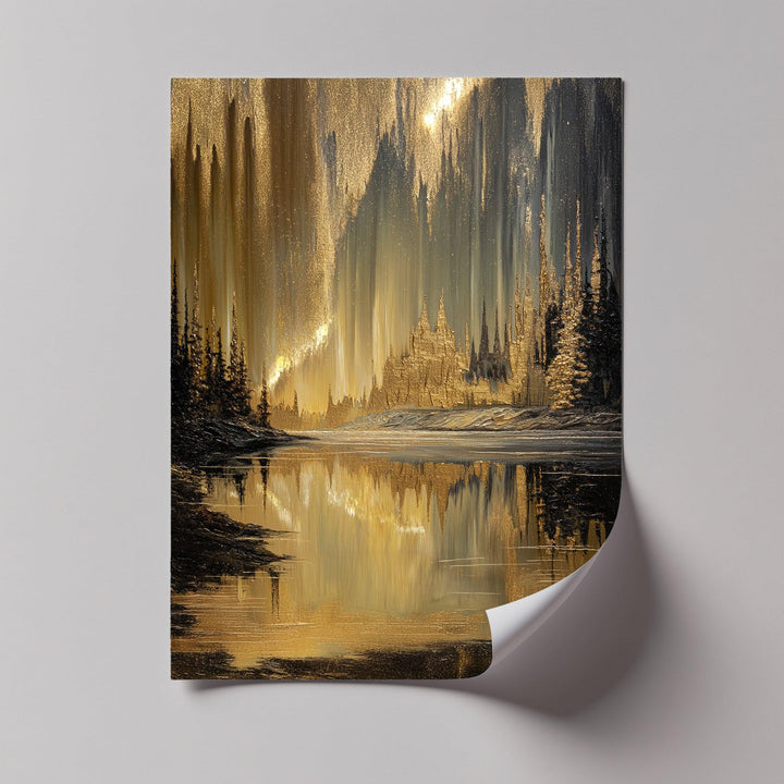 Golden Northern Lights Reflection – Abstract Landscape Canvas Print - MyPhotoStation