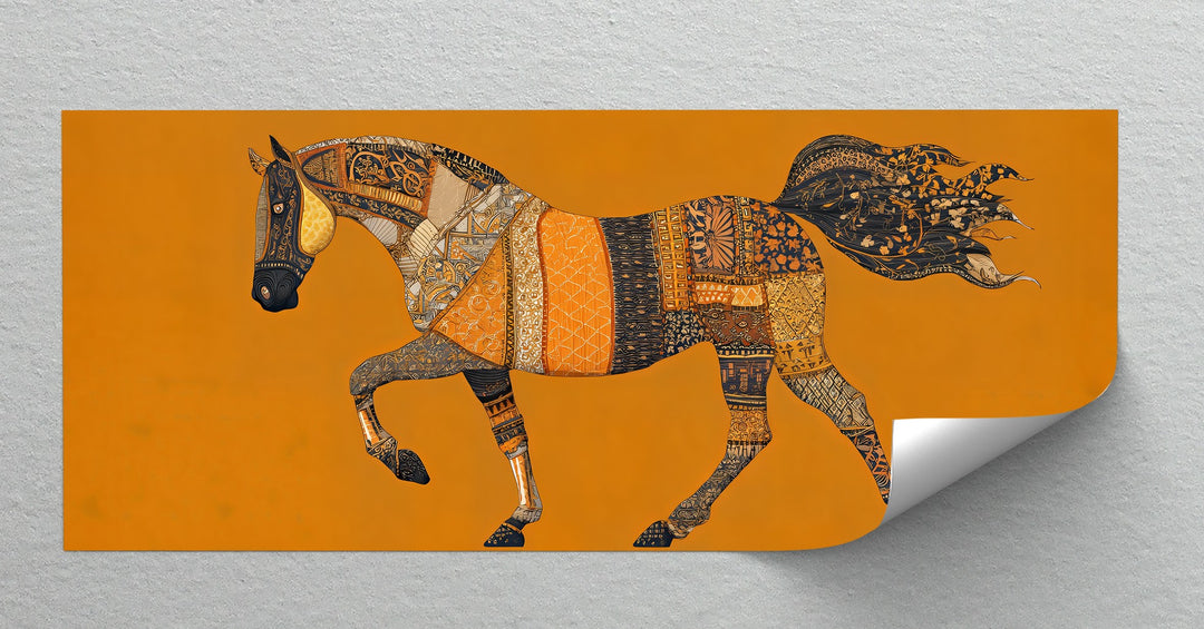 Golden Tapestry Horse – Bohemian Patchwork Canvas Print