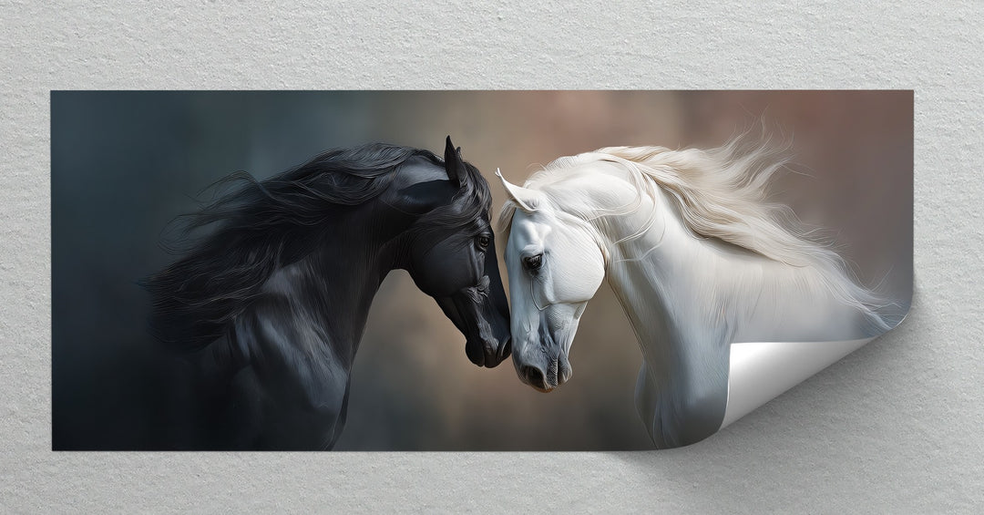 Unity of Opposites – Black and White Horses Canvas Print
