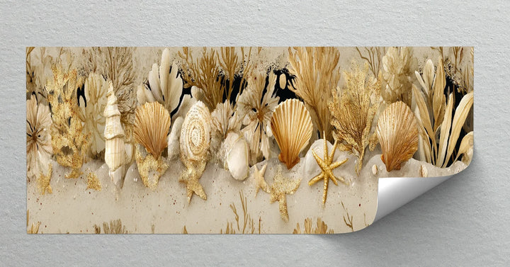Ocean inspired canvas wall decor with vintage coral and seashell illustrations
