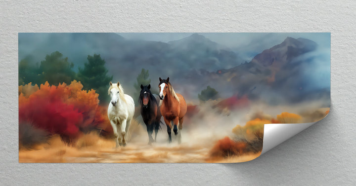 Horses in a Misty Desert Landscape - Horse Canvas Print