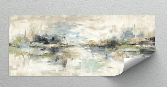 Featuring a dominant palette of neutral tones, this tranquil horizons abstract landscape canvas print showcases muted blues, greens, and tans in the beautiful canvas pictures.