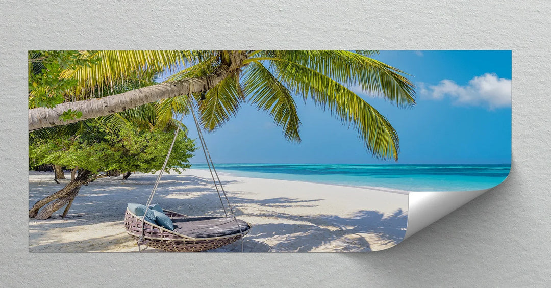 Hammock on a White Sand Beach - Landscape Canvas Print