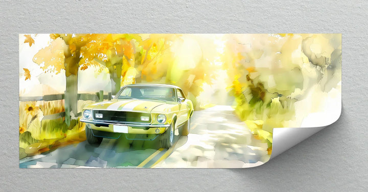 Classic Mustang on Autumn Road - Car Canvas Print
