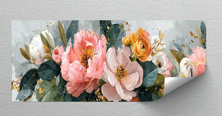 Soft and vibrant floral painting on canvas with watercolor style