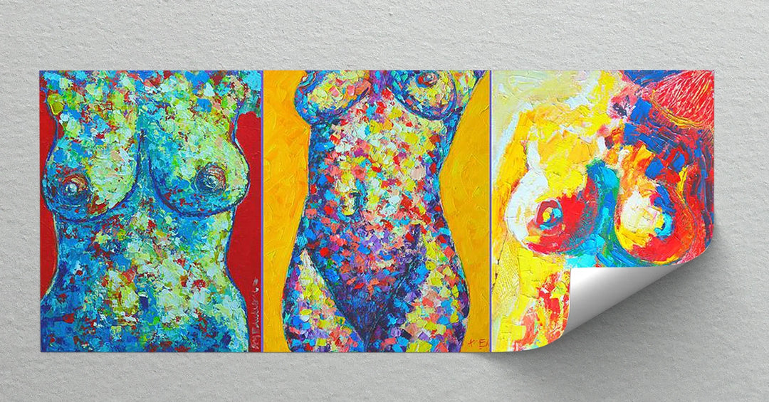 Vivid Forms – Abstract Female Torso Triptych Canvas Print - MyPhotoStation