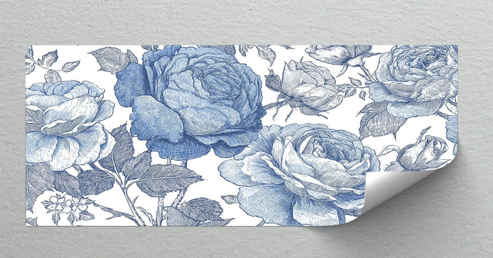 Vintage Indigo Garden – Blue Botanical Rose Canvas Print - MyPhotoStation