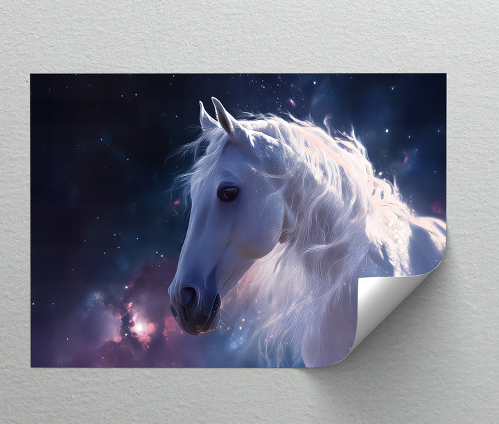 Starlit Grace – Celestial White Horse Portrait Canvas Print