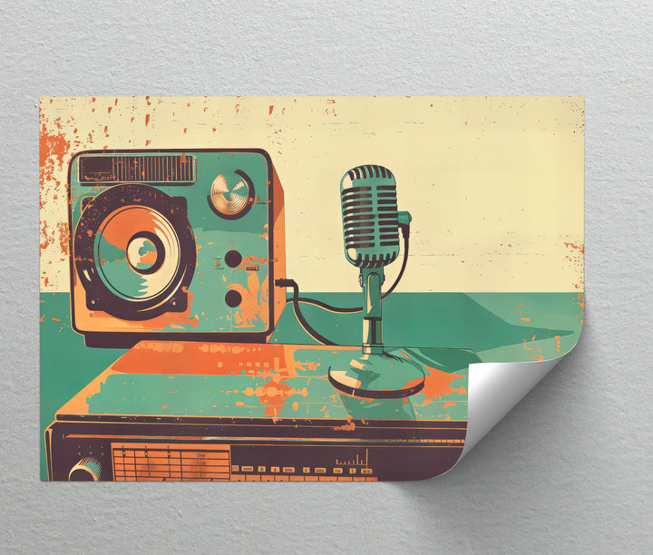 On-Air Echo – Retro Microphone & Speaker Setup Canvas Print