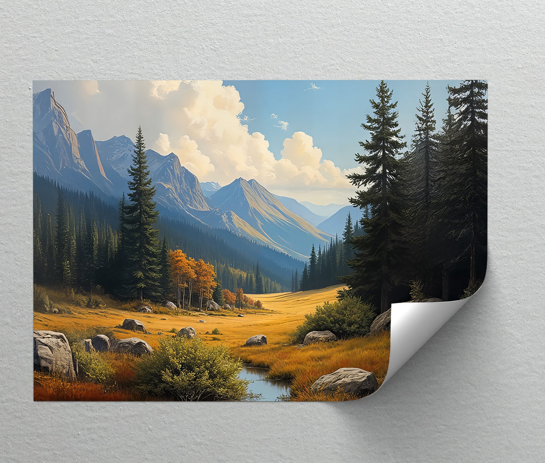 Golden Valley View – Majestic Mountain Landscape Oil Painting | Framed Art
