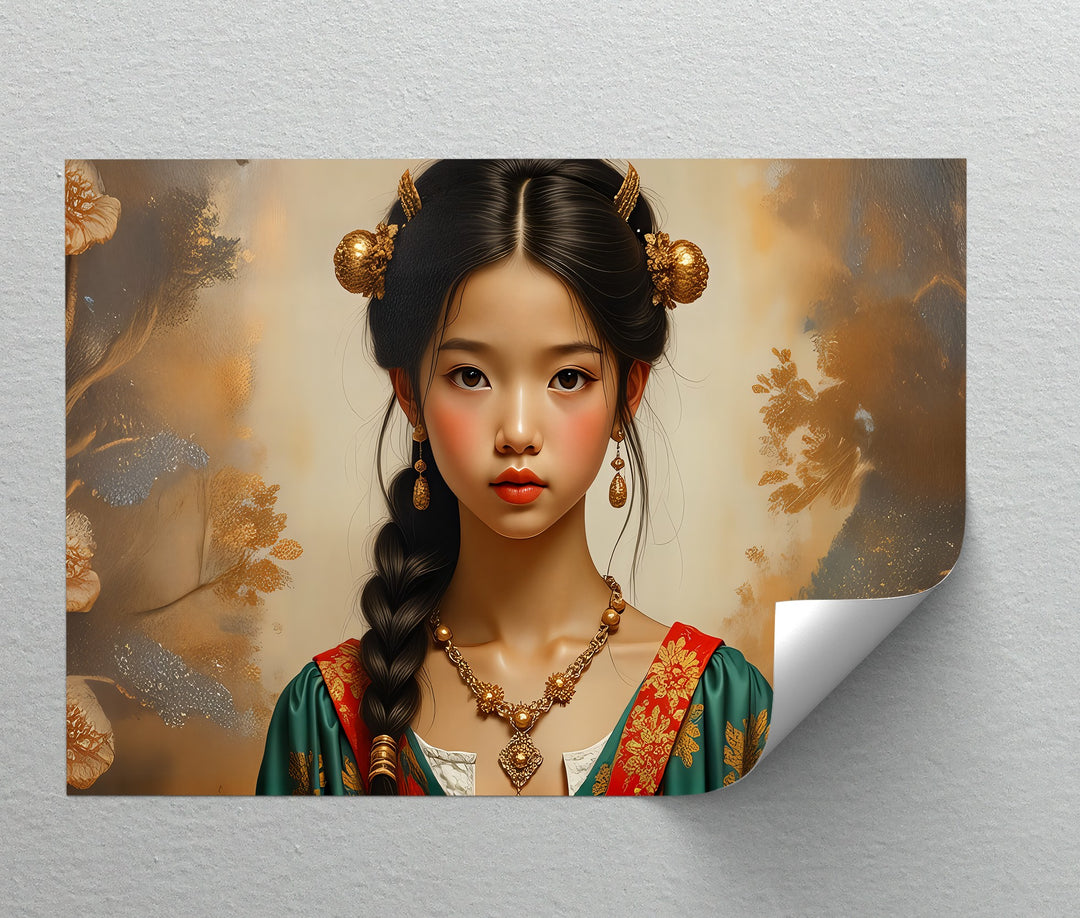 Golden Grace – Oriental Princess Portrait Canvas Wall Art | Biggest Canvas