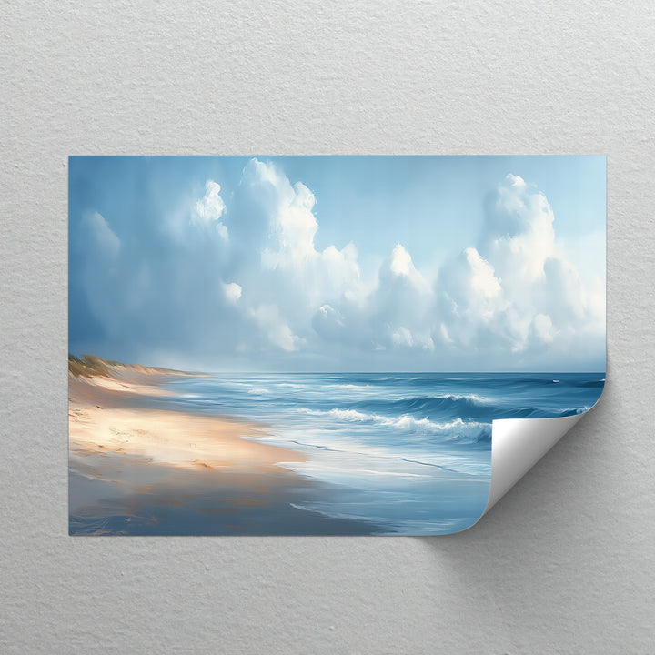 Add coastal charm to your home with this high-resolution beach canvas print that captures the quiet elegance of the ocean under a gentle sky.

