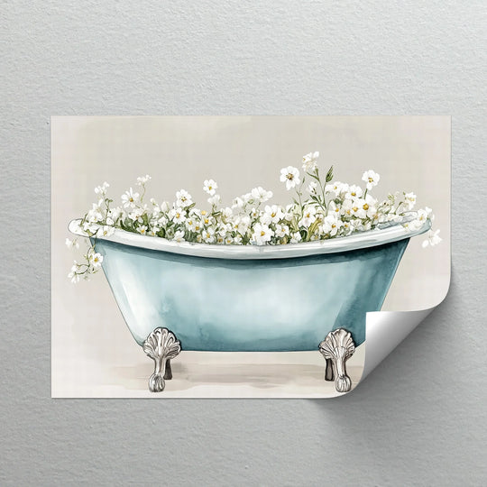 Blooming Bath – Blue Tub with White Flowers Canvas Print - MyPhotoStation