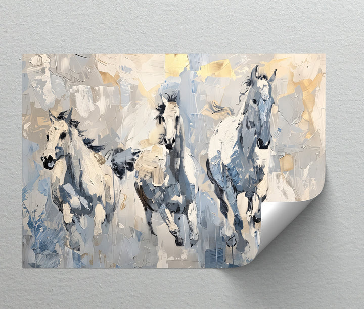Frozen Gallop – Trio of White Horses in Winter Tones Canvas Print