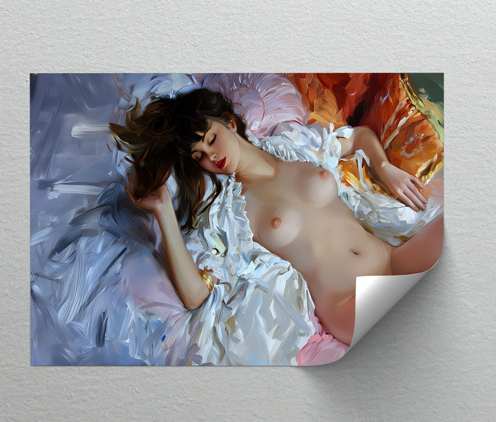 Velvet Slumber – Nude Sleeping Woman Canvas Wall Art | Naked Art