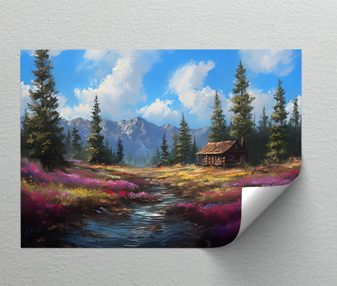 Tranquil Wilderness Cabin – Colorful Mountain Meadow Canvas Print