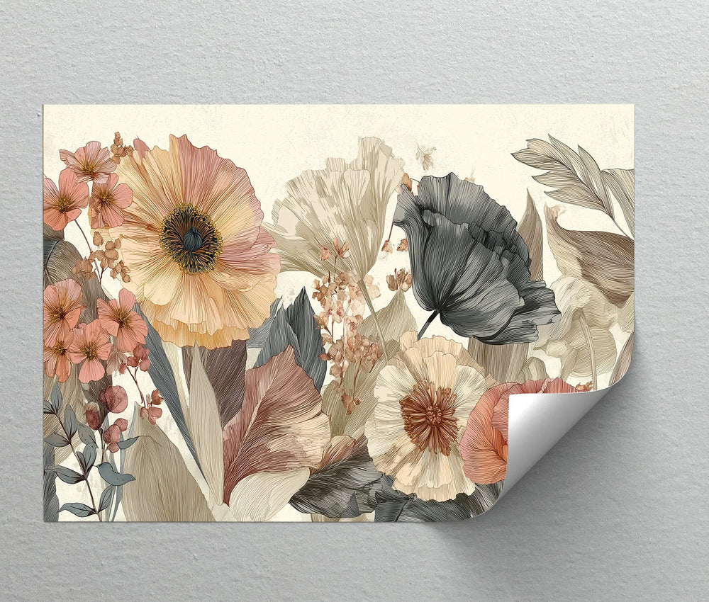 Elegant flower composition in beige and blush tones – canvas art

