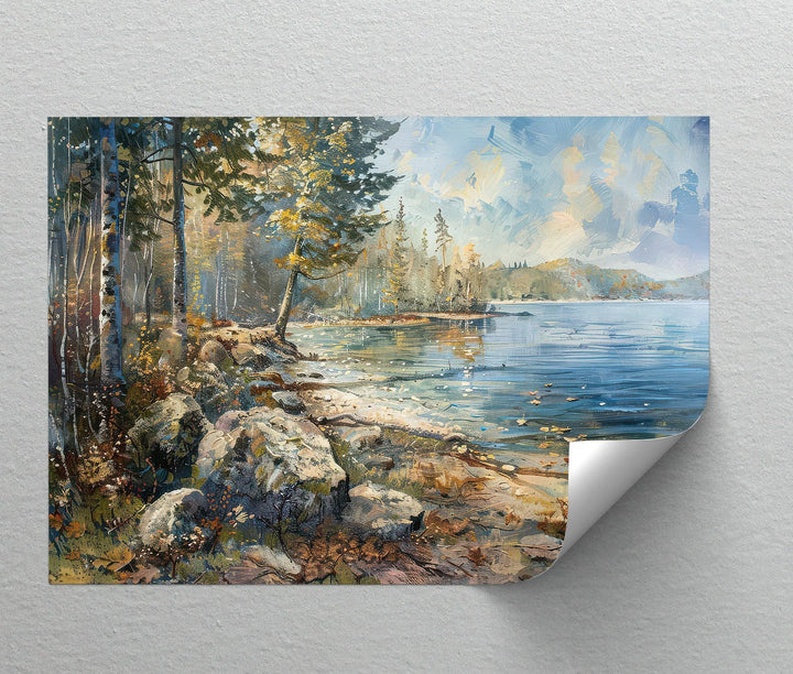 Whispers by the Lake – Tranquil Forest Shoreline Landscape Canvas Print