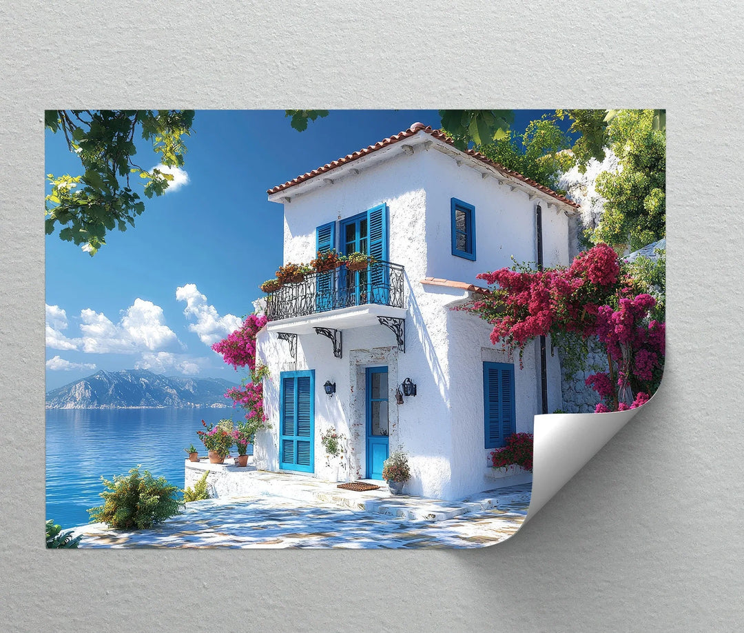 Coastal House with Flowers - Landscape Canvas Print
