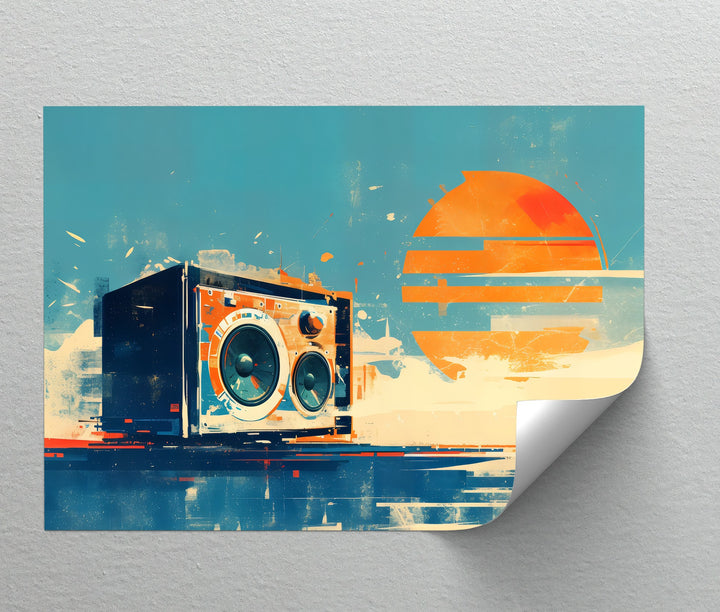 Sunset Soundwaves – Abstract Speaker and Sun Canvas Print