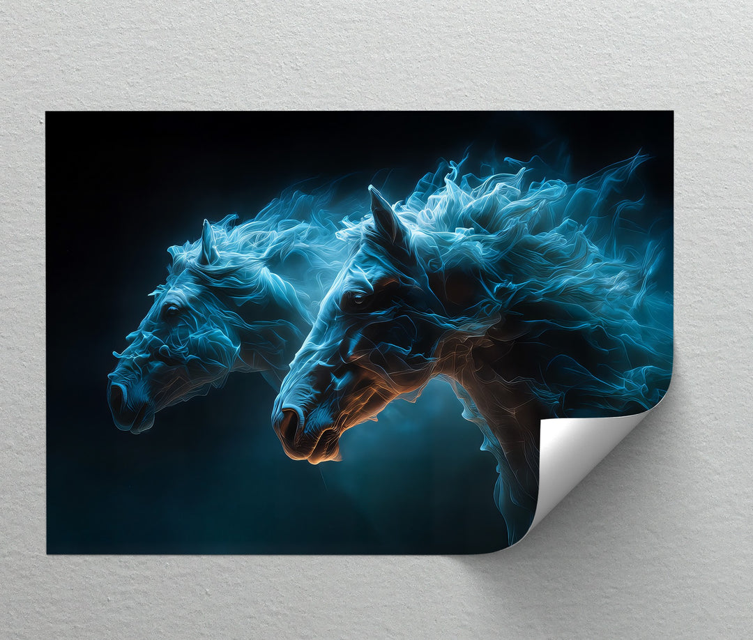 Electric Spirits – Glowing Horse Duo Abstract Canvas Print