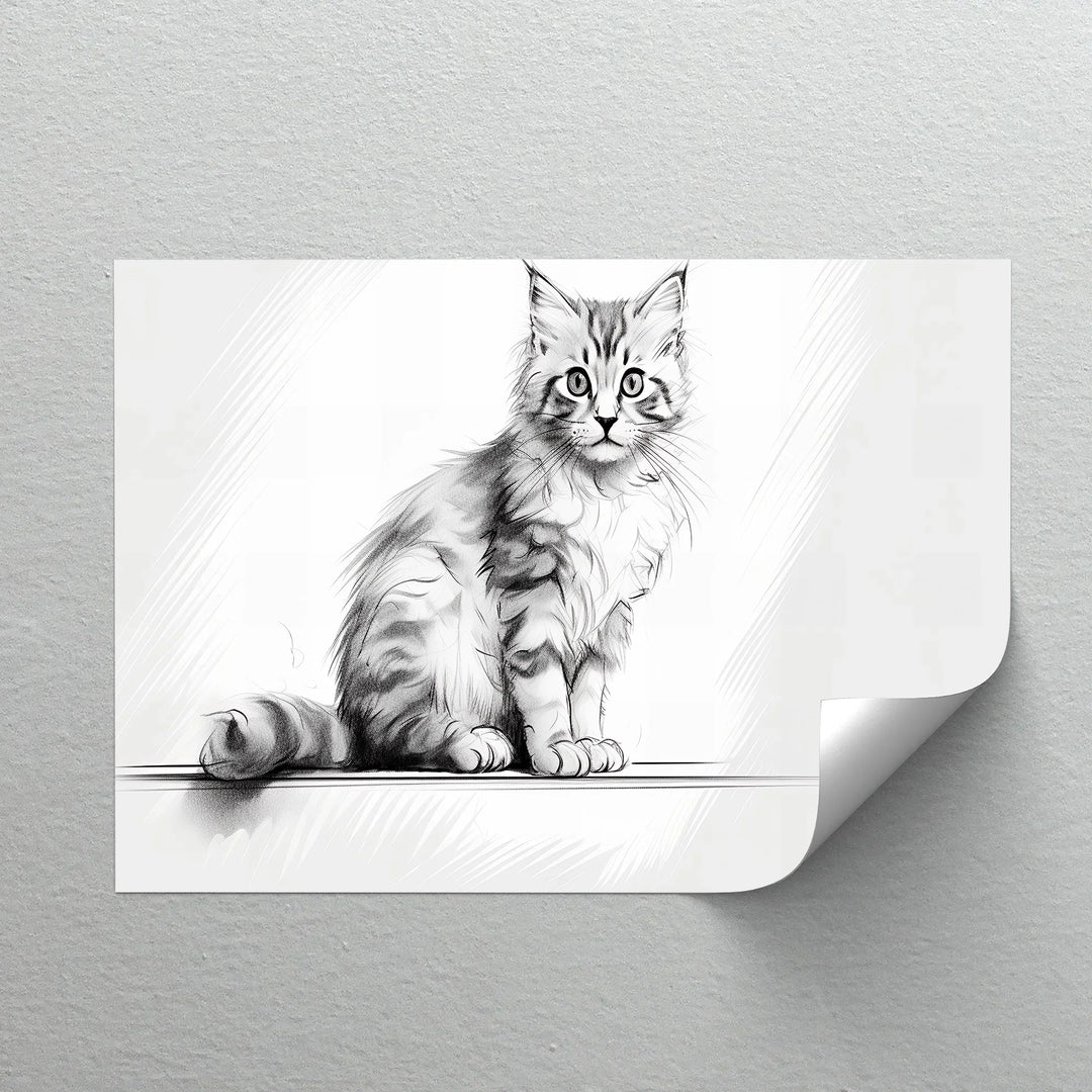 Whiskered Innocence – Fluffy Kitten Pencil Sketch Cat Canvas Print - MyPhotoStation