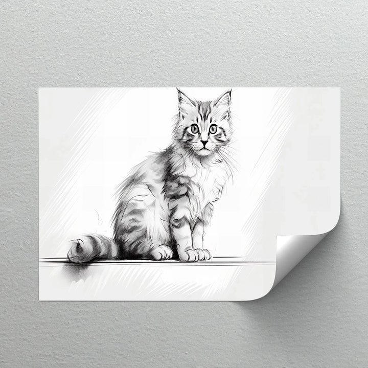Whiskered Innocence – Fluffy Kitten Pencil Sketch Cat Canvas Print - MyPhotoStation
