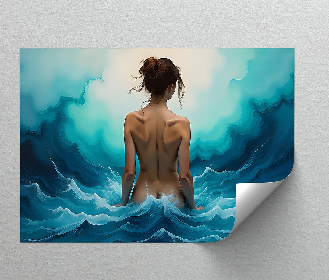 Emerald Tide Nude Woman Back – Erotic Canvas Wall Art | Large Canvas