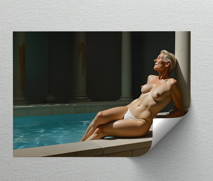 Mature Nude Poolside - Erotic Canvas Wall Art | Sexy Art