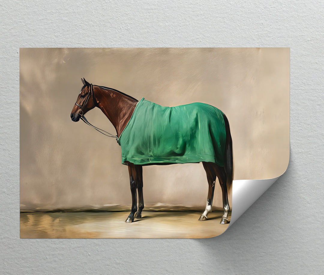 Poised Champion – Racehorse Draped in Green Blanket Canvas Print