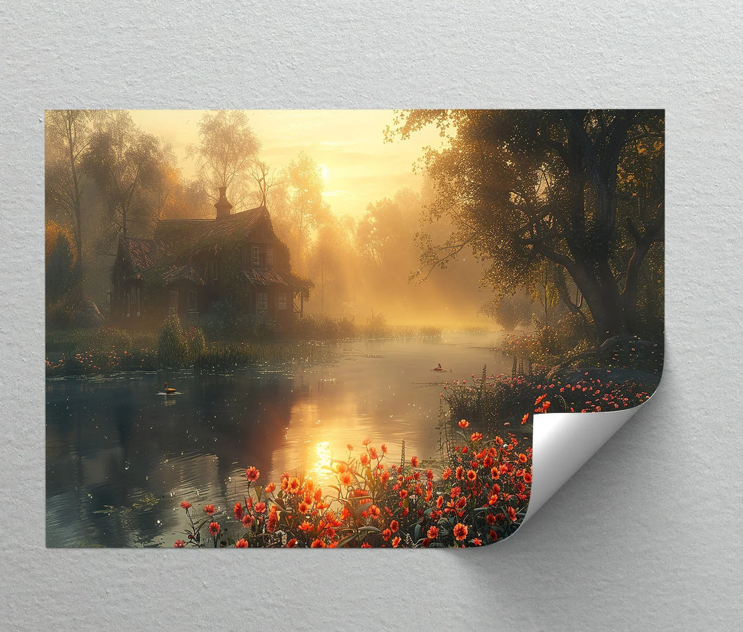 Golden Morning by the River - Landscape Canvas Print