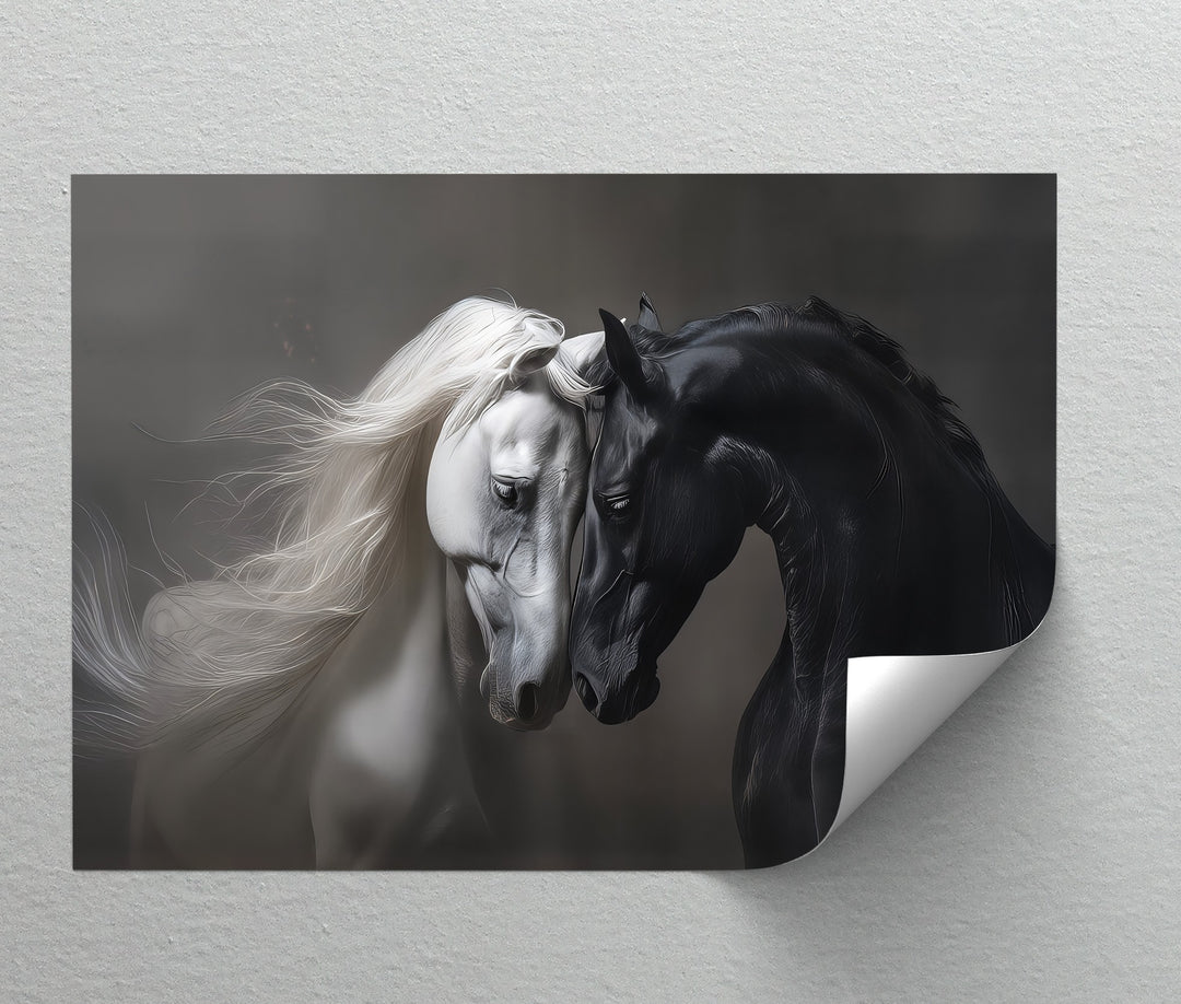 Yin & Flame – Intimate Contrast of Black and White Horses Canvas Print