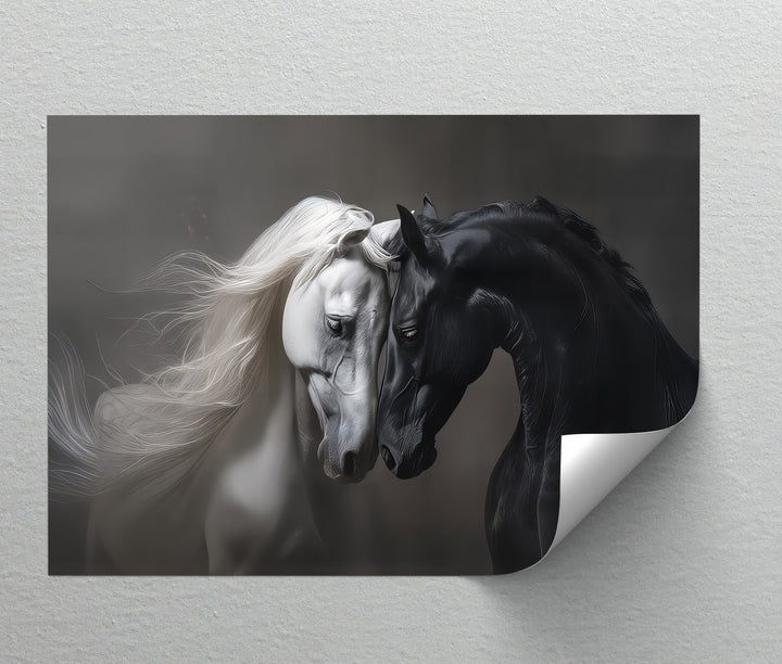 Yin & Flame – Intimate Contrast of Black and White Horses Canvas Print