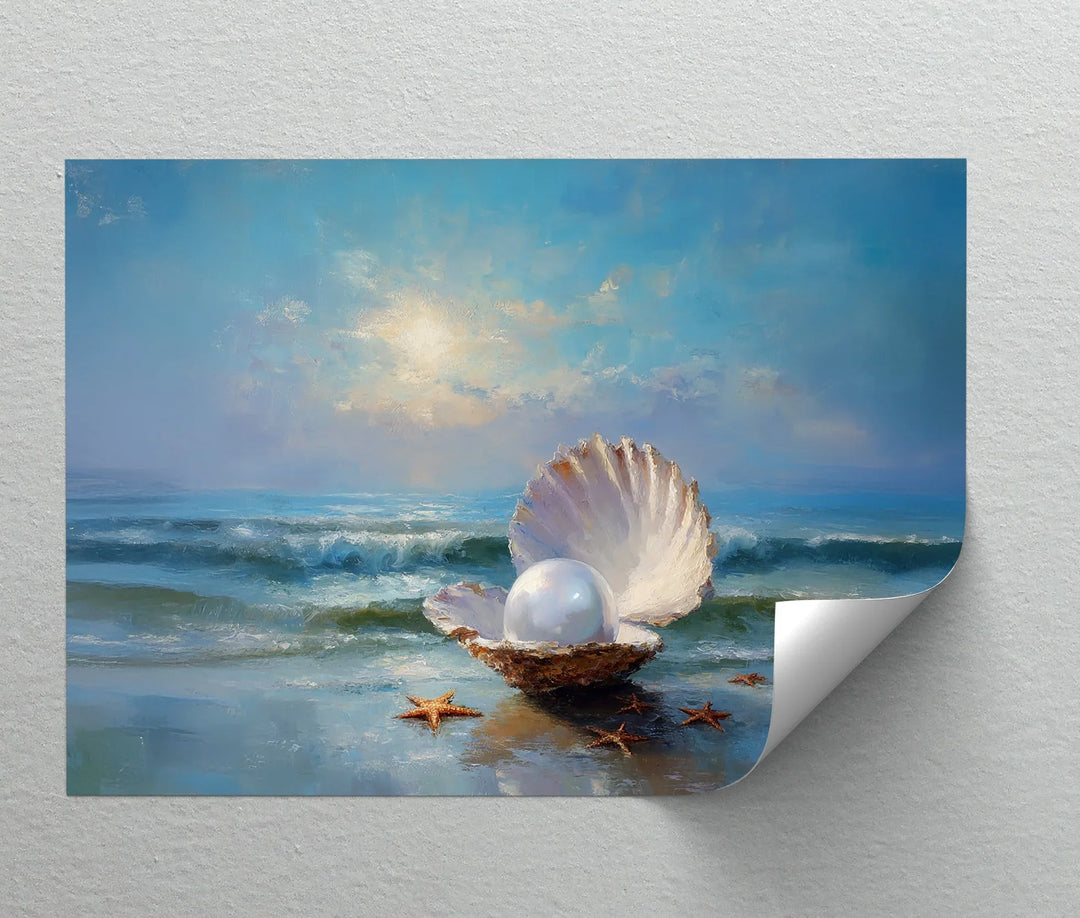 Open Seashell and Pearl at Shore – Coastal Canvas Print - MyPhotoStation
