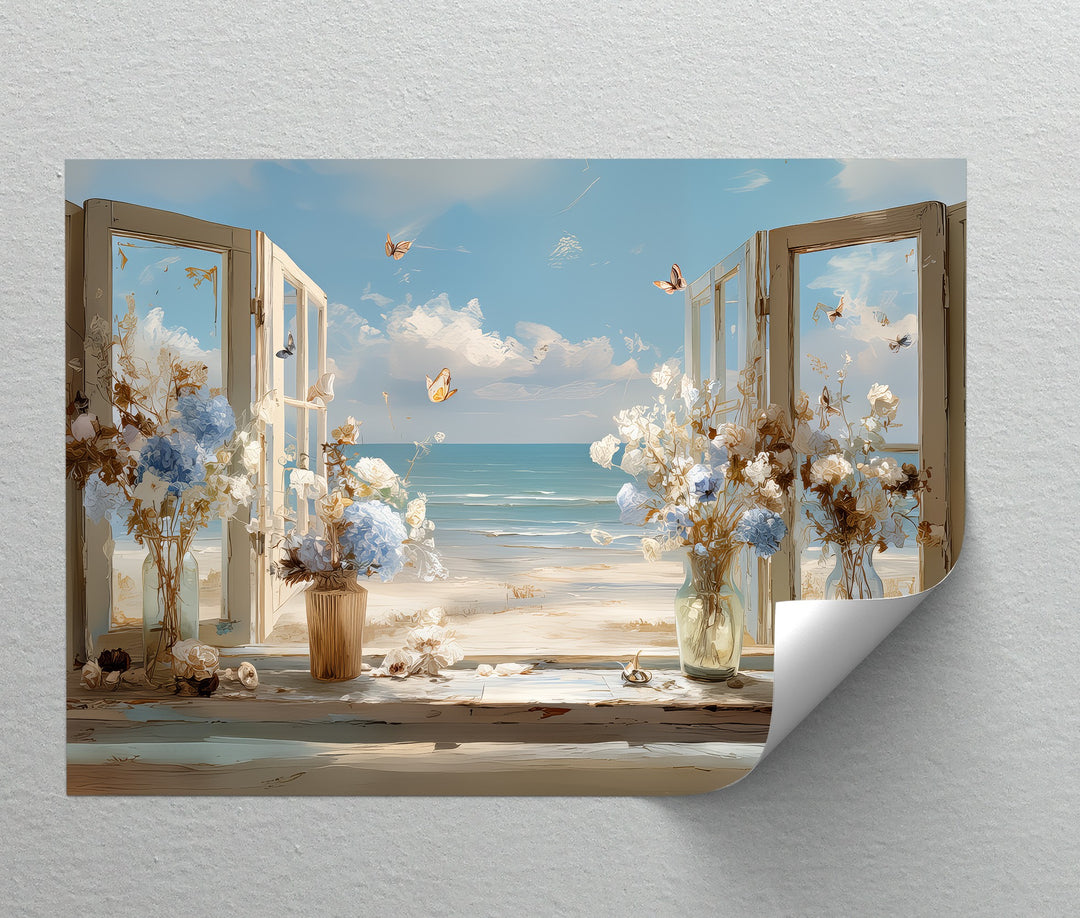 Coastal Breeze Awakening – Open Window Seaside Canvas Print