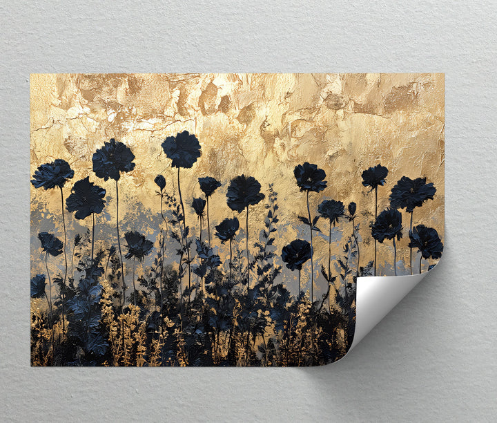 Golden Twilight Meadow – Black Floral Silhouette Canvas Print
