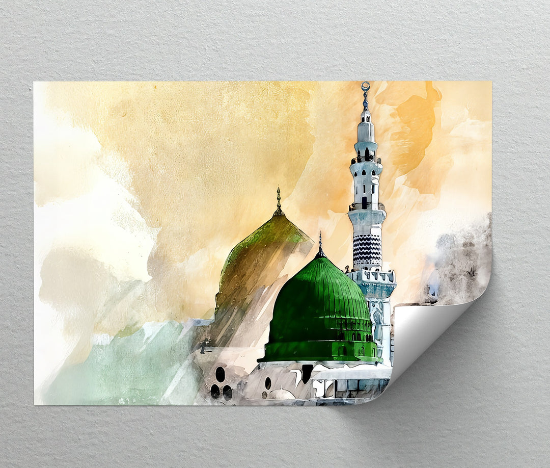 Masjid Al-Nabawi – Green Dome Islamic Wall Art