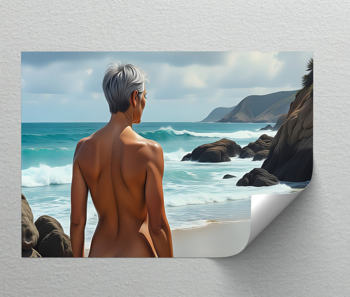 Mature Nude at Rocky Coastline - Erotic Canvas Wall Art | Sexy Art