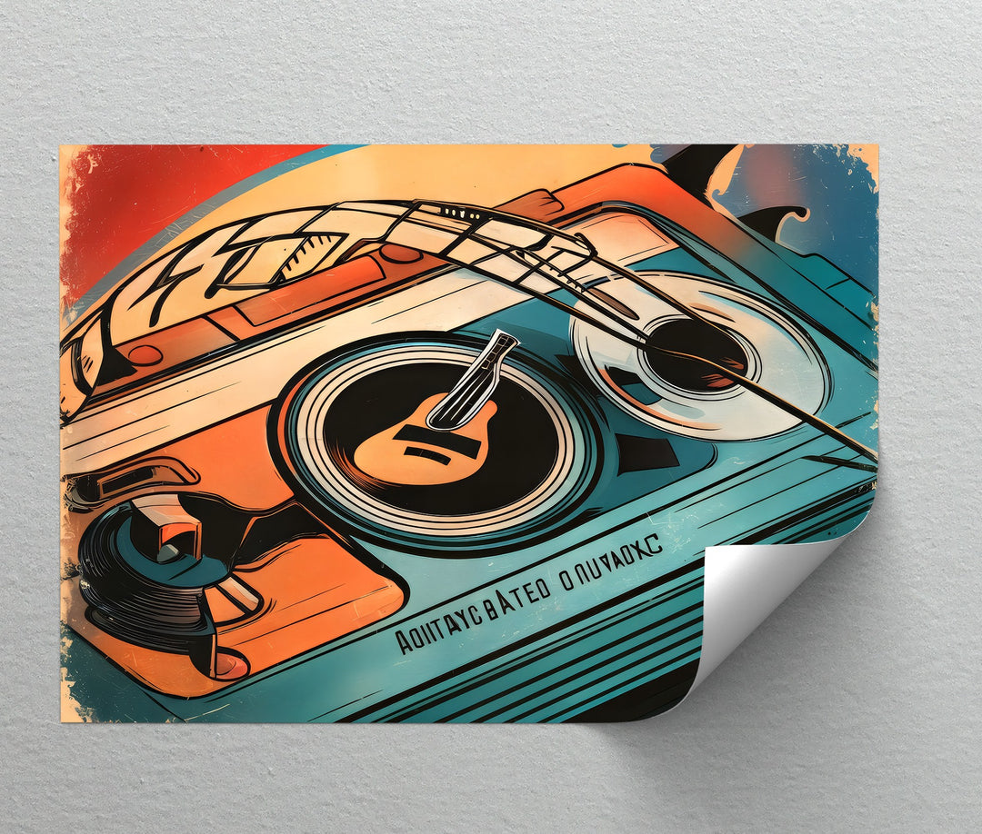 Spin & Strings – Retro Turntable with Guitar Detail Canvas Print