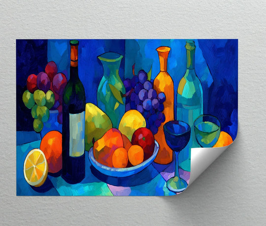 Vibrant fruit and glassware artwork in modern painting style

