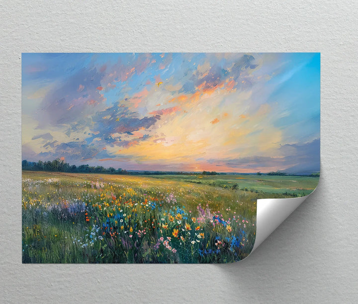 Sunset Over Wildflower Meadow - Landscape Canvas Print