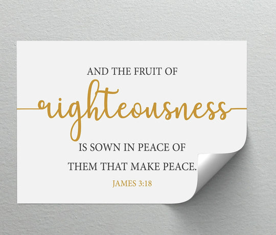 Elegant gold lettering presents a serene biblical message about the fruit of righteousness on one of the best canvas prints available.